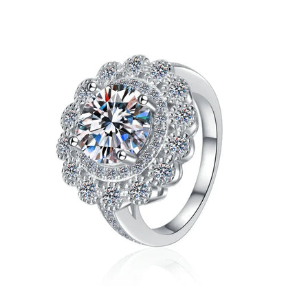 Women's Exaggerated Floral Head 3CT Moissanite Ring PT950 Platinum Band for Stylish Sparkling Party Engagement