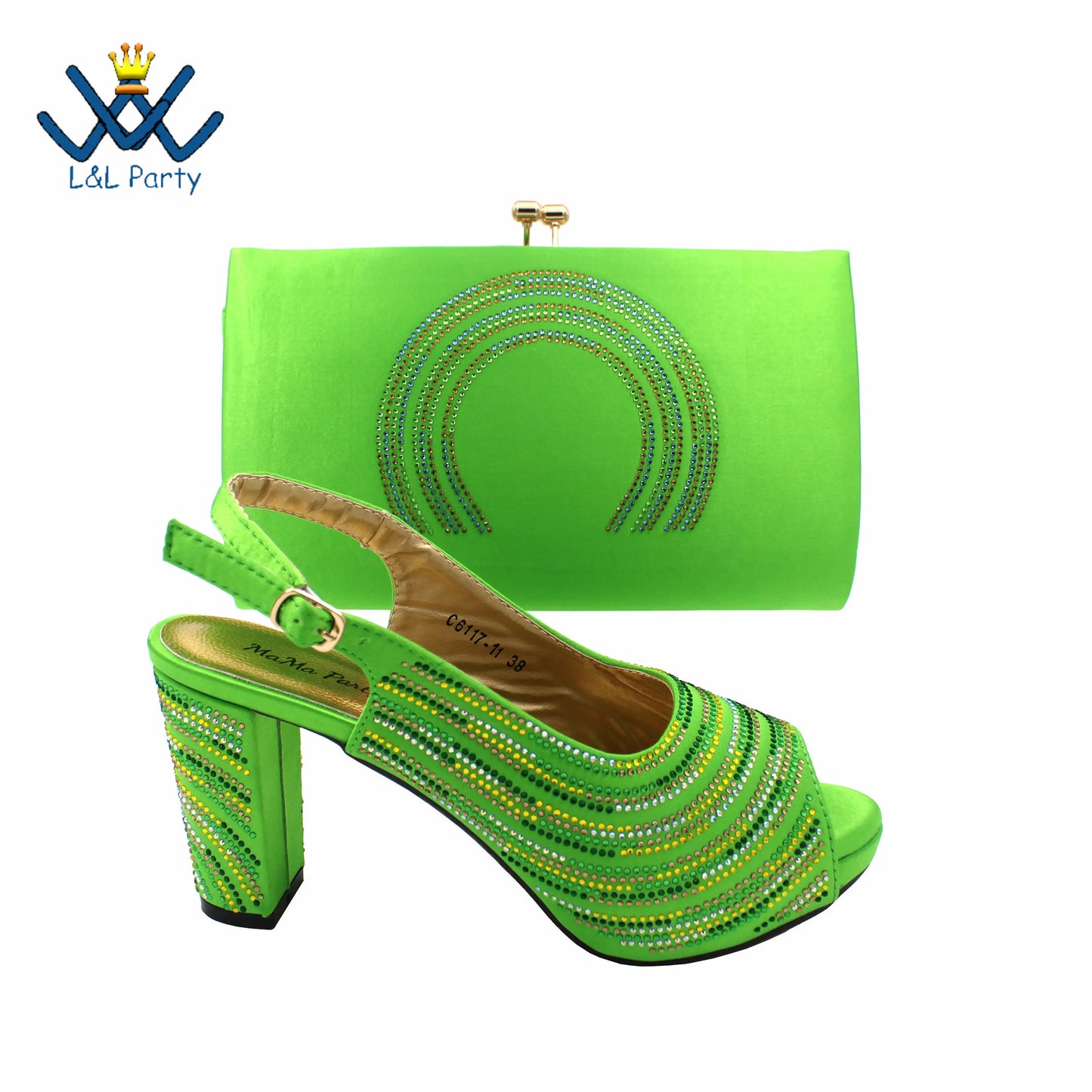 2023 Classics Peep Toe Lemon Green Color Hot Sale Sandals High Quality Women Shoes and Bag Set with Platform for Brithday Party