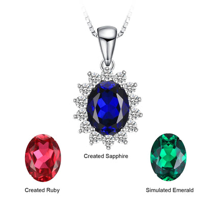 JewelryPalace Princess Diana Created Blue Sapphire Ruby Simulated Emerald 925 Sterling Silver Pendant Necklace for WomenNo Chain