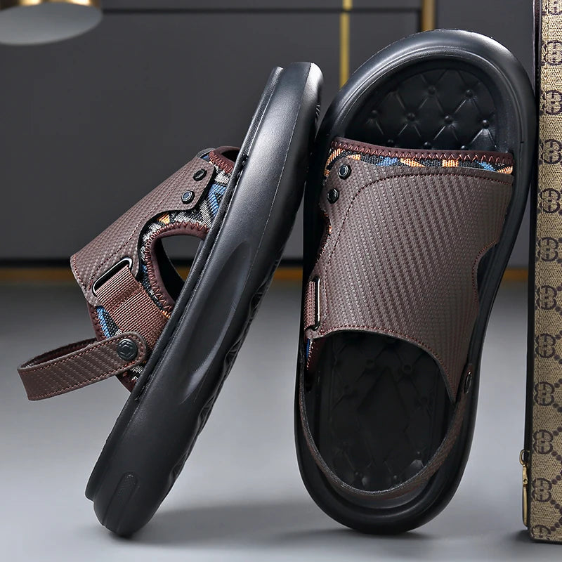 Men's Outdoor Two-Way Wear Slippers Summer Comfortable Slides Anti-Slip Soft-Soled Sandals Casual Breathable Male Beach Shoes