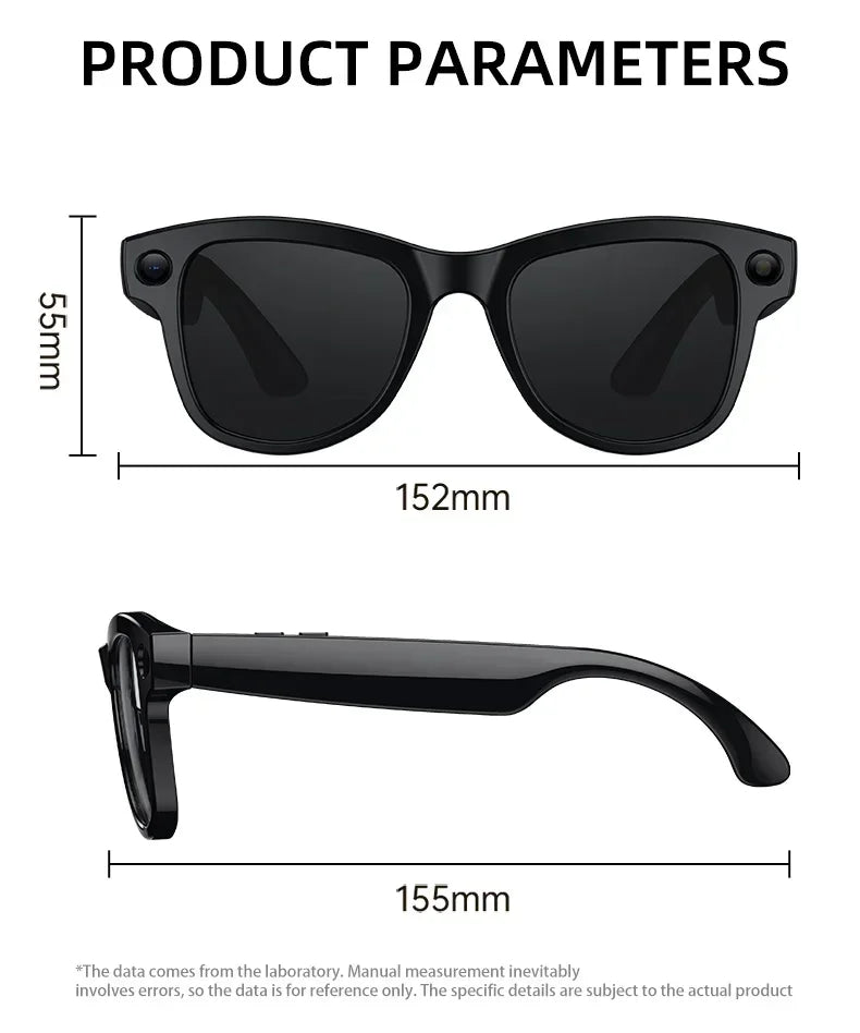 Smart Glasses with Camera 8MP HD Photo Video Recording EIS Anti Shake 1400mAh Charging Case WiFi Sync Transfer for Men Women