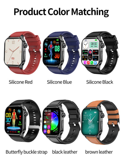 ET580 Smart Watch Men 2.04inch AMOLED Large Screen Bluetooth Call ECG Blood Pressure Oxygen Health Monitor SOS Smartwatch