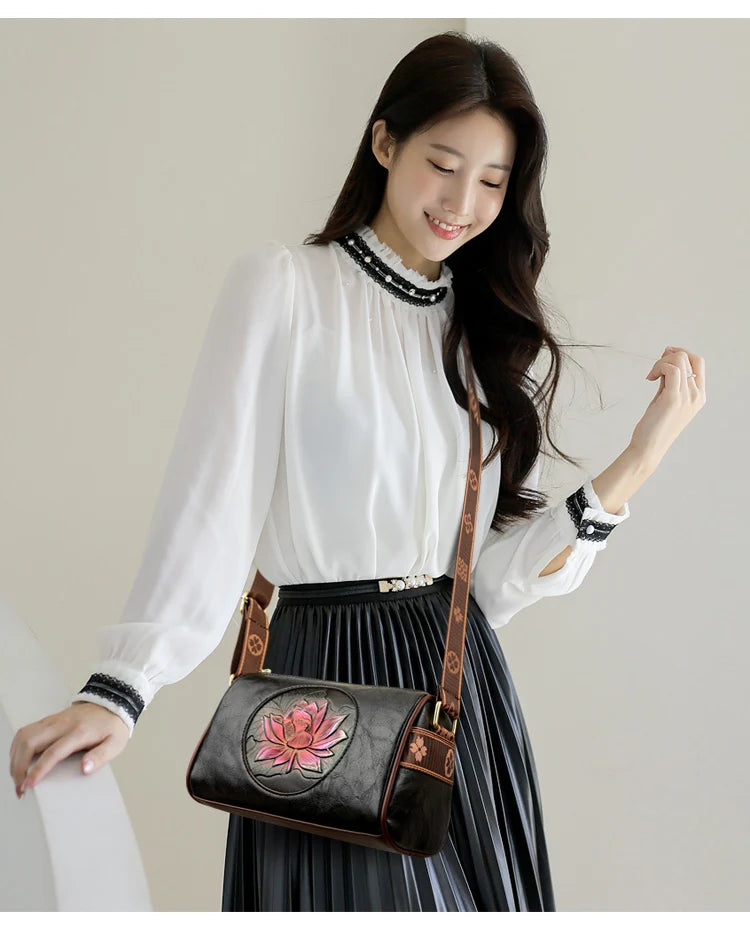 Casual Women Handbag Soft Leather Shoulder Crossbody Bags for Women 2024 New Fashion Print Ladies Messenger Tote Bag
