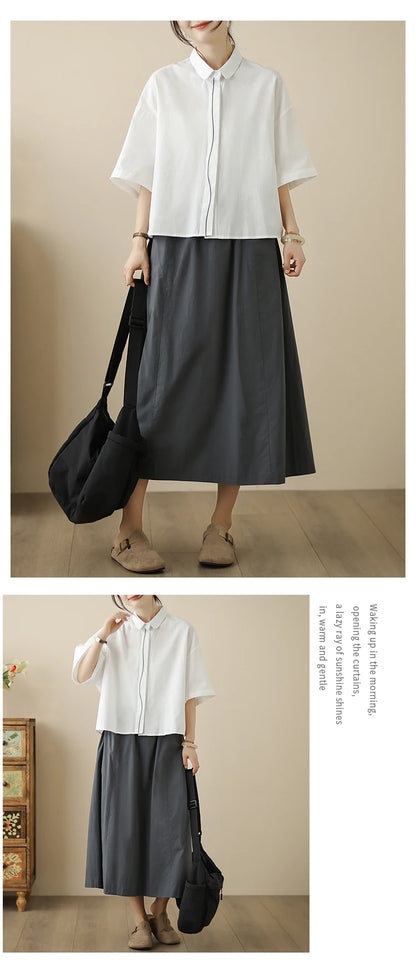 High-End Korean Japanese Artistic ort Sve Cotton Linen Embroidered irt Summer Wear Pear ape Fitting Women's Top