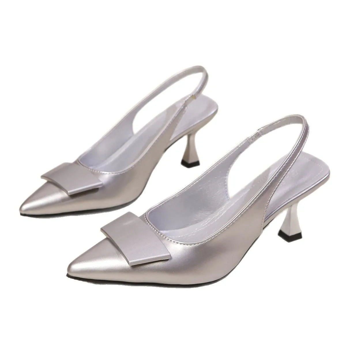 Luxury Designer Woman High Heels Sandals Elegant Pointed Toe Summer Office Lady Shoes silver Party Bridal Stilettos Slingbacks