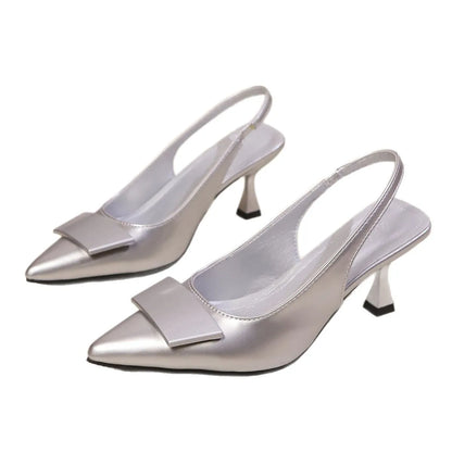 Luxury Designer Woman High Heels Sandals Elegant Pointed Toe Summer Office Lady Shoes silver Party Bridal Stilettos Slingbacks