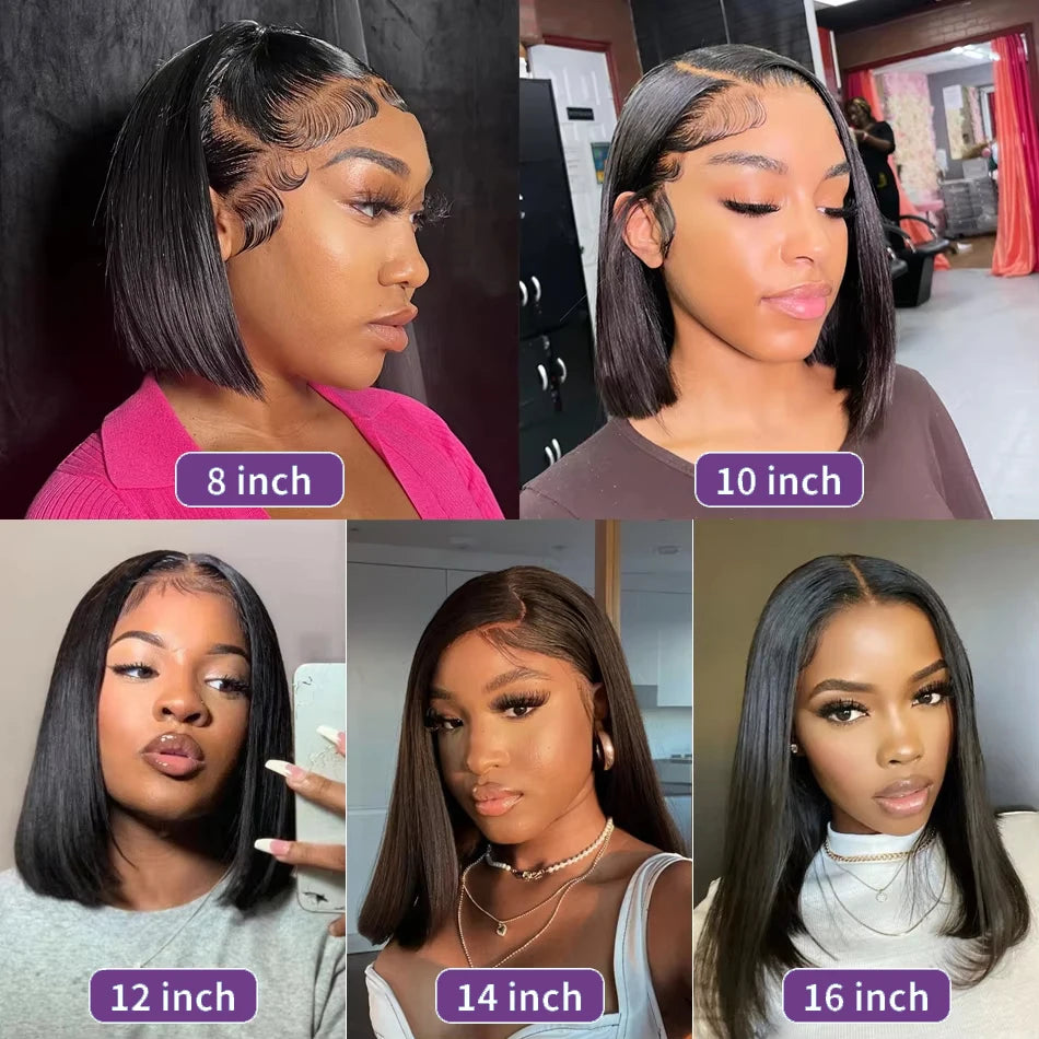 Bob Wig Human Hair 200% Density 13x4 HD Lace Frontal Short Straight Lace Front Bob Wigs For Black Women Human Hair Pre Plucked