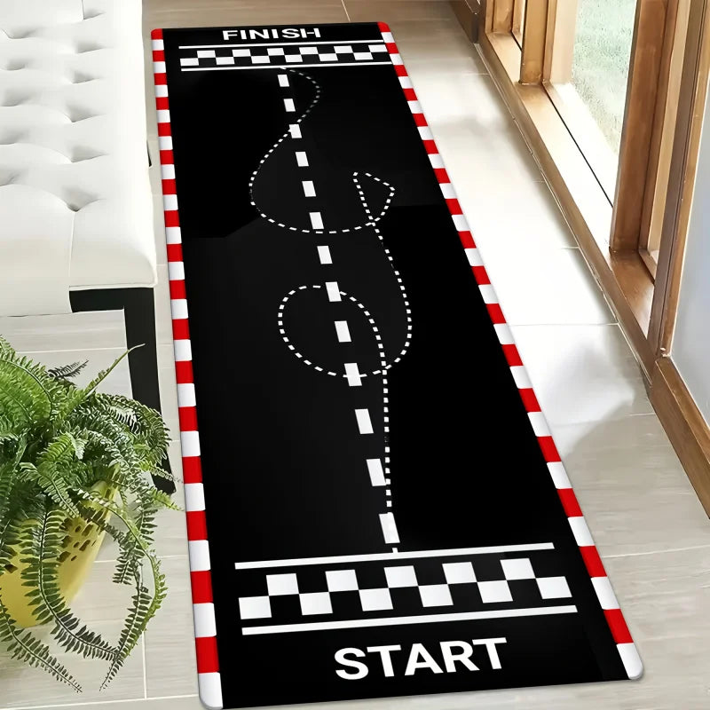 VIKAMA Racing Track Carpet: Washable, Durable Motorcycle Parking Mat for Entryways, Hallways, and Home Interior Decoration