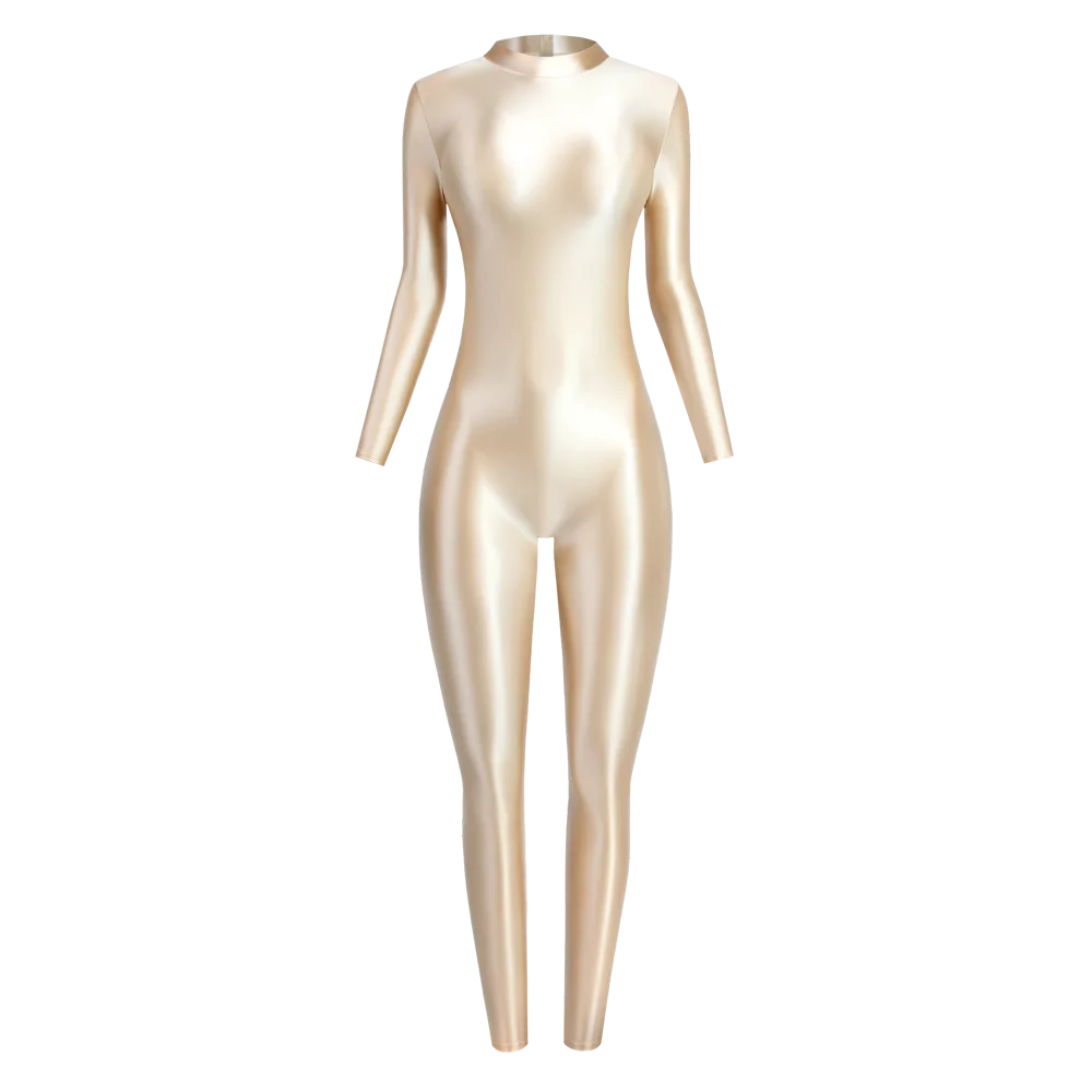 MJINM Sexy Shiny Bodysuit Tight-fitting Oil Smooth Back Zipper Overalls Yoga Zentai Suits Casual Sport Tights Catsuit Jumpsuits