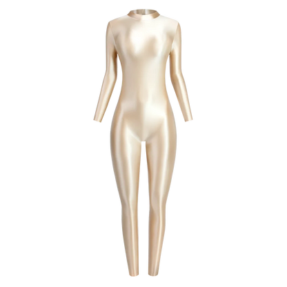 MJINM Sexy Shiny Bodysuit Tight-fitting Oil Smooth Back Zipper Overalls Yoga Zentai Suits Casual Sport Tights Catsuit Jumpsuits