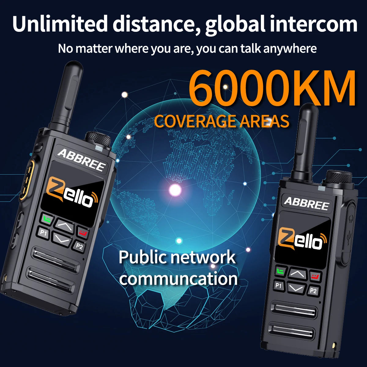 2PCS ABBREE GP-268 POC Network Walkie Talkie Zello 5000mAh Bluetooth WIFI Unlimited Distance 4G SIM Card Android Global Radio