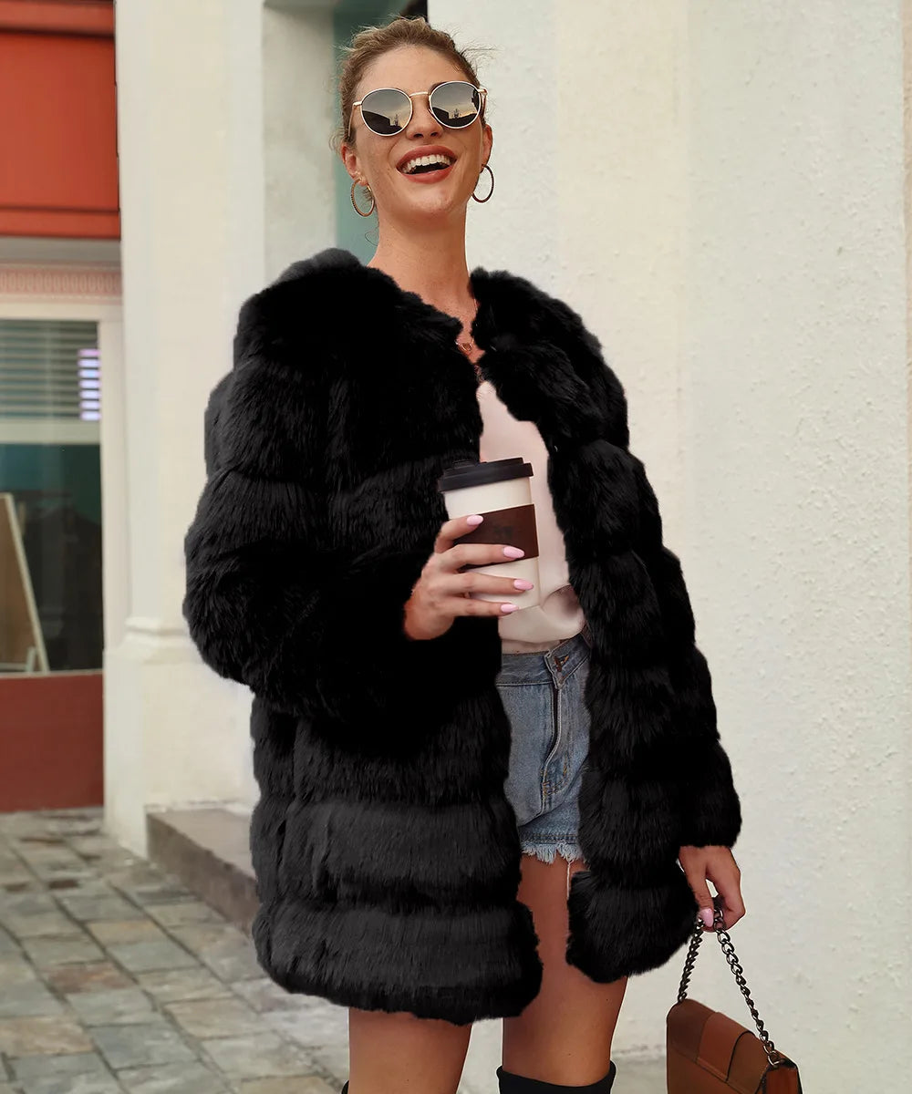 2026 Winter Long Sleeve Faux Fur Long Coat Women Elegant Pink Fluffy Outwear Jacket Lady Solid Casual Thick Warm Furry Outwear
