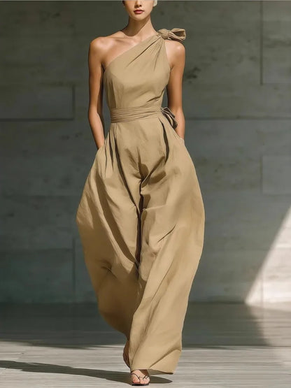 Fashion Sleeveless Jumpsuits For Woman 2026 Summer Casual One Shoulder One Piece Clothes Rompers High Quality Elegant
