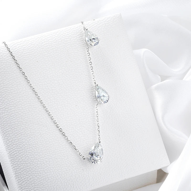 Smyoue Gradient Moissanite Necklace for Women 3 Gems Pear Cut Certified Luxury Pendant Lab Diamond Jewelry Sterling Silver 925