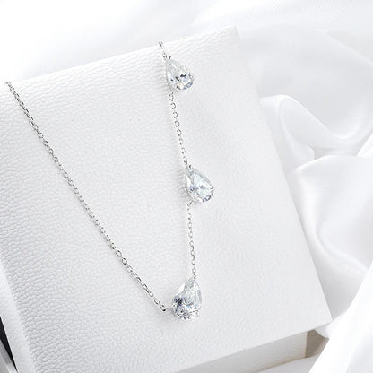 Smyoue Gradient Moissanite Necklace for Women 3 Gems Pear Cut Certified Luxury Pendant Lab Diamond Jewelry Sterling Silver 925
