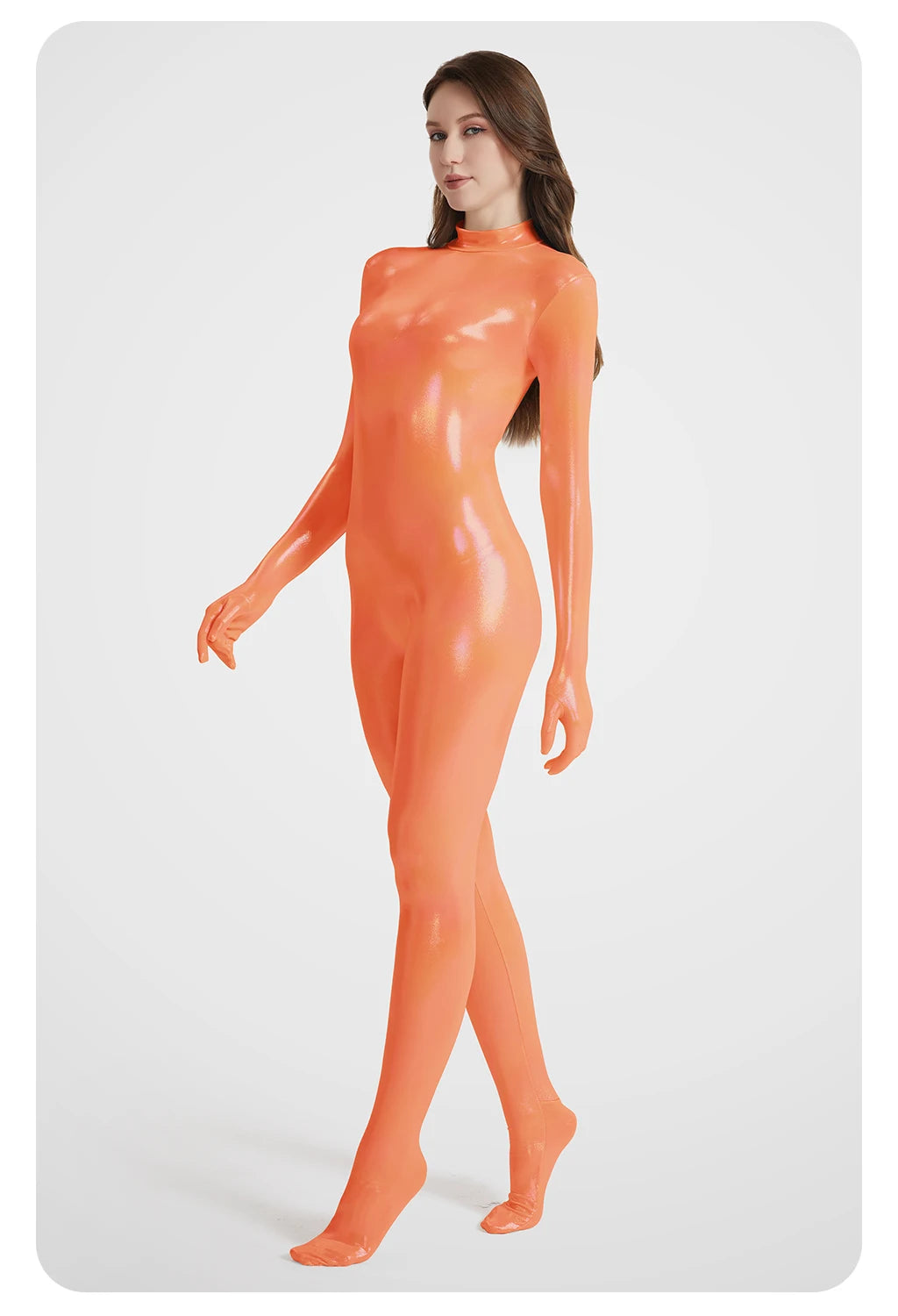 sexy women gradient color gloss Zentai Shiny smooth soft Yoga Rear zipper bodysuit shapewear Role playing Jumpsuits Catsuits