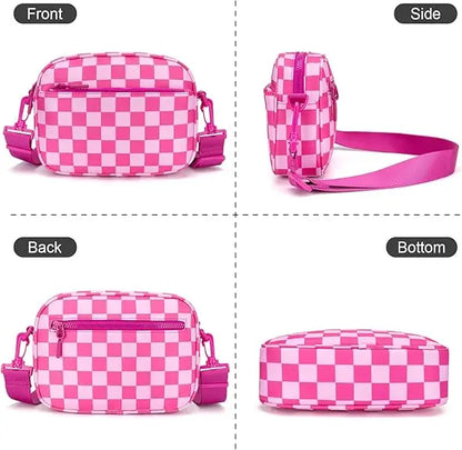 Small Checkered Crossbody Bag for Women Cute Purses Trendy Shoulder Handbags Wide Strap Anti theft Travel Purses Handbag Shoulder Bag, Cute Cross Body Wallet