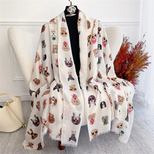 Autumn and Winter Travel Warm Cashmere Shawl Scarf Fashion Women Cat Print Pashmina Blanket Wraps Female Cute Poncho Bufanda