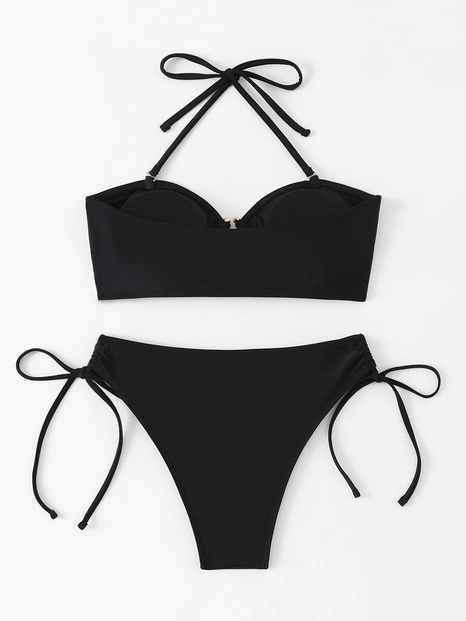 High Waist Bikini Women's Swimsuit 2026 Knotted Bathing Suits Woman Swimwear Bandeau Push Up Bikinis Sets Brazilian Beach Wear
