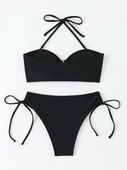 High Waist Bikini Women's Swimsuit 2026 Knotted Bathing Suits Woman Swimwear Bandeau Push Up Bikinis Sets Brazilian Beach Wear