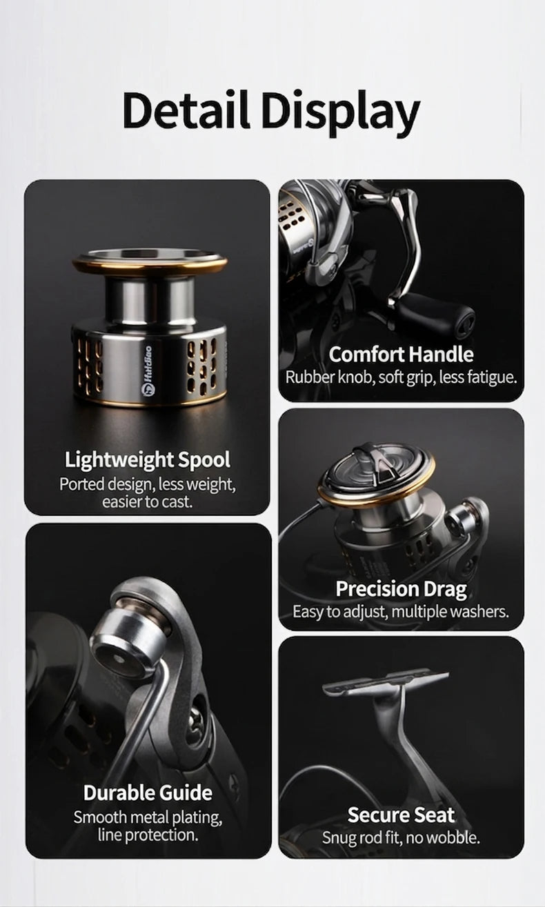 Huidiao ZA All-Purpose Spinning Reel 2000-7000 Fishing Reel 16kg Max Drag 5.2:1 Metal Spool/Handle for Freshwater Saltwater