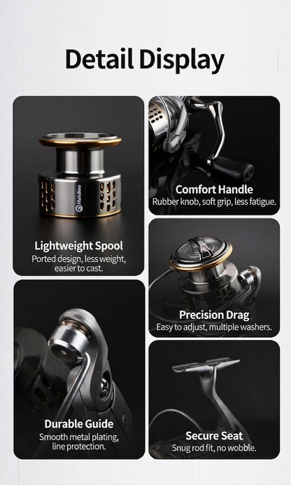 Huidiao ZA All-Purpose Spinning Reel 2000-7000 Fishing Reel 16kg Max Drag 5.2:1 Metal Spool/Handle for Freshwater Saltwater