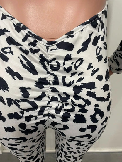 Summer Sexy Leopard Jumpsuit Women Backless Lace-up Shirring On Hips Slim Stretchy Pencil Pants Tights Rompers Casual 63972