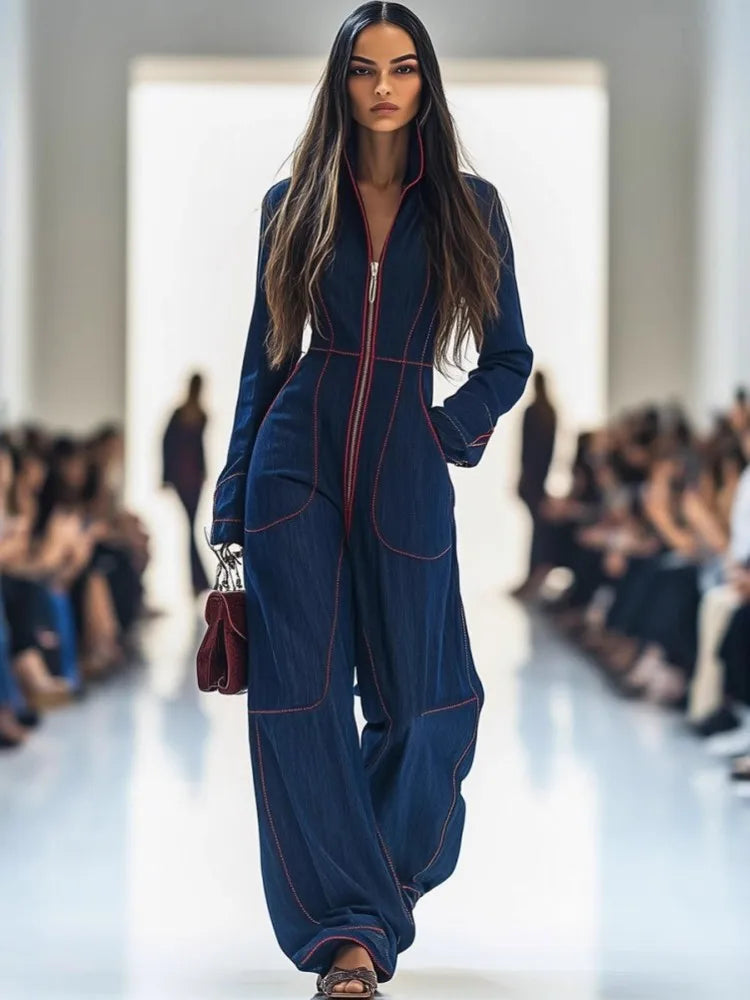 Solid Color Women Jumpsuits For Autumn Winter Long Sleeve Loose Fashion Streetwear Overalls Wide Leg Pants Trousers 2025