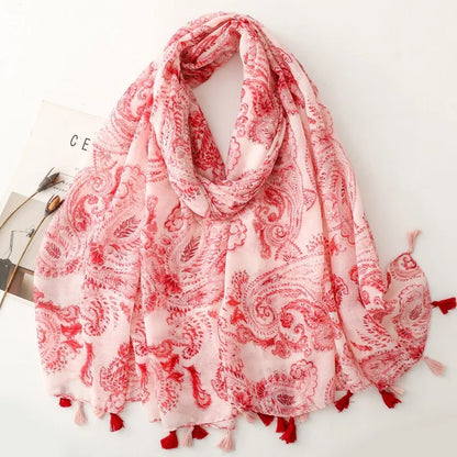 Vibrant Paisley Floral Viscose Shawls Chic Scarf -Fashion Scarves with Multicolor Print, Thin Breathable Cotton Blend, Windproof