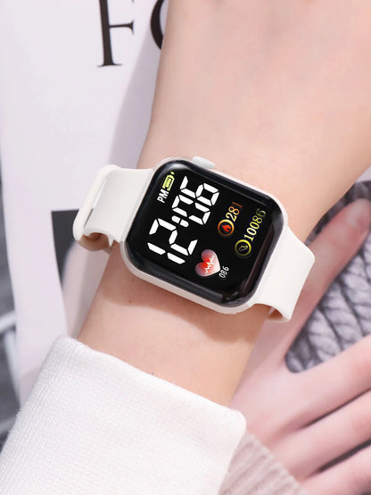 Square Watch Silicone Strap Heart-Shaped Jewelry Set No Packaging Box Birthday Gift