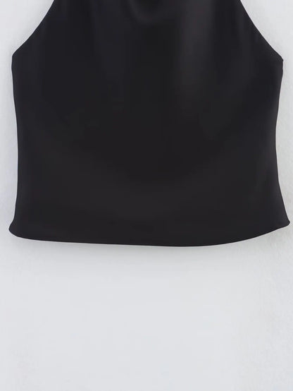 HH Spring Elegant Women Satin Halter Tops 2026 Summer Backless Off Shoulder Corset Vest Female Fashion Slim Crop Tank Top