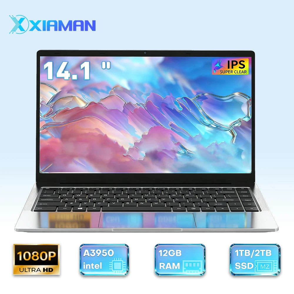 Xiaman Ultra Slim Windows 11 Laptop Computer 14.1" 12GB RAM 1TB 2TB SSD Intel A3950 Notebook 1920*1080 Office Study Computer PC