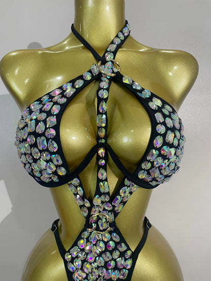 Sexy Sparkly Diamonds Swimsuit Bar Bikini 2026 Fashion Women Crystal Handmade One-piece Bodysuit Swimsuit Stage Photoshoot Wear