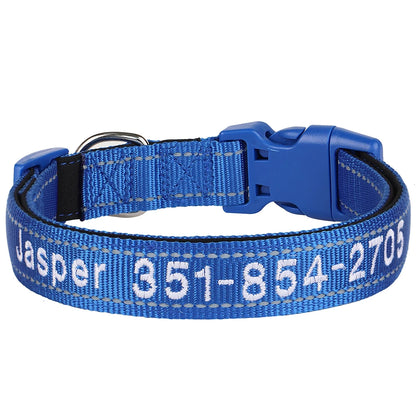 Embroidered Nylon Dog Collar Free Custom Dogs Collar Reflective Pet ID Name Phone No. For Small Medium Large Dogs Pug Adjustable