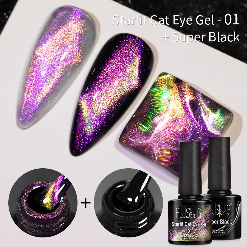 AWStorG 7.5ml Starlit Chameleon Cat Magnetic Gel Nail Polish Double Colors Semi Permanent UV Gel Varnish Need Black Base