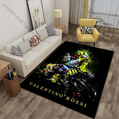 Motorcycle racer leaning corner speed splatter Print Carpet for Living Room Bedroom Sofa Home Decor Non-slip Mat Luxury Gift