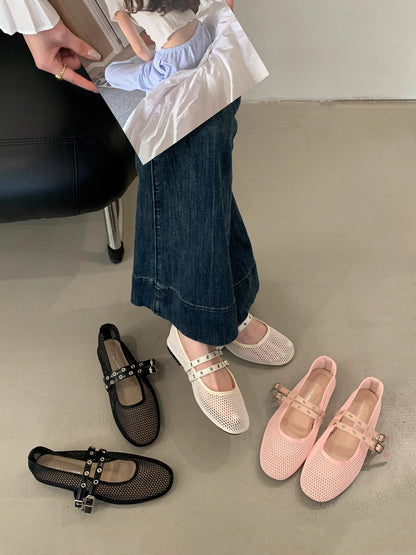 Women New Luxury Brand Hollow Ballet Flats Comfort Soft Soled Dance Shoe Sandals Flat Shoes Mules Loafers Designer Mesh