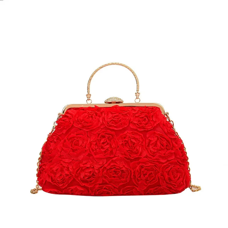 Luxury Satin Floral Bride Party Evening Clutch Bag Women Wedding Purses and Handbags Small Shoulder Chain Bag Designer Bag