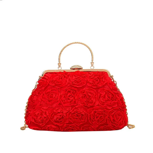 Luxury Satin Floral Bride Party Evening Clutch Bag Women Wedding Purses and Handbags Small Shoulder Chain Bag Designer Bag