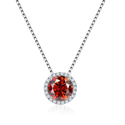 NeeTim 0.5ct 1ct Pink Blue Black Colorful Moissanite Necklaces for Women 925 Sterling Silver Box Chian Pendant Woman's Necklace
