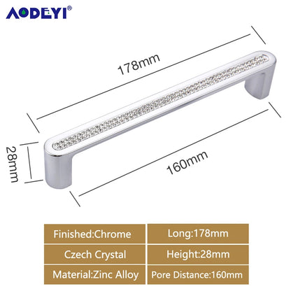 Crystal Drawer Pull Handles Diamond Sliver Wine Wardrobe Decotation Furniture Dresser Kitchen Cupboard Cabinet Knobs Gold Chrome