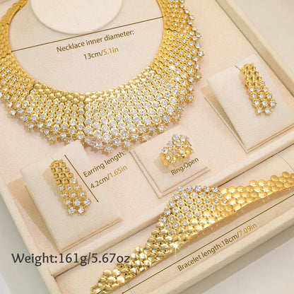 GZJPEI Shiny White Zircon Jewelry Set For Women Italy Nigeria Wedding Jewellery 18K Gold Plated Mother's Day Gift On Sale ﻿