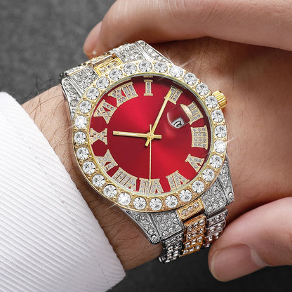 3PCS/Set Fashion Men Watches Luxury Rhinestone Roma Dial Quartz Watch Calendar Clock for Man Gifts Reloj Hombre（Without Box）