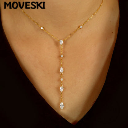 Multi Pear Marquise Moissanite Y-Shaped Necklace S925 Silver 18K Gold Plated Long Tassel Drop Chain Elegant Ladies Jewelry