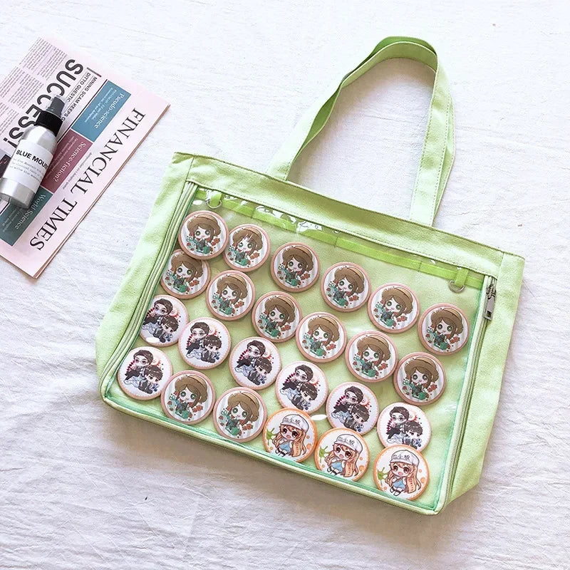 Fashion New Canvas Ita Bag Large Capacity Cartoon Tote Bags for Women Transparent Shoulder Bags Teenage Girls Japanese