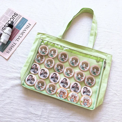 Fashion New Canvas Ita Bag Large Capacity Cartoon Tote Bags for Women Transparent Shoulder Bags Teenage Girls Japanese