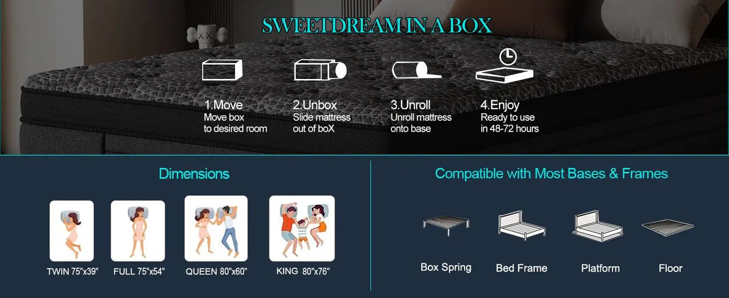 12/14inch Memory Foam Mattress Twin Full Queen King Pocket Spring Mattress Medium Firmness Suitable for Home Bedrooms and Hotels
