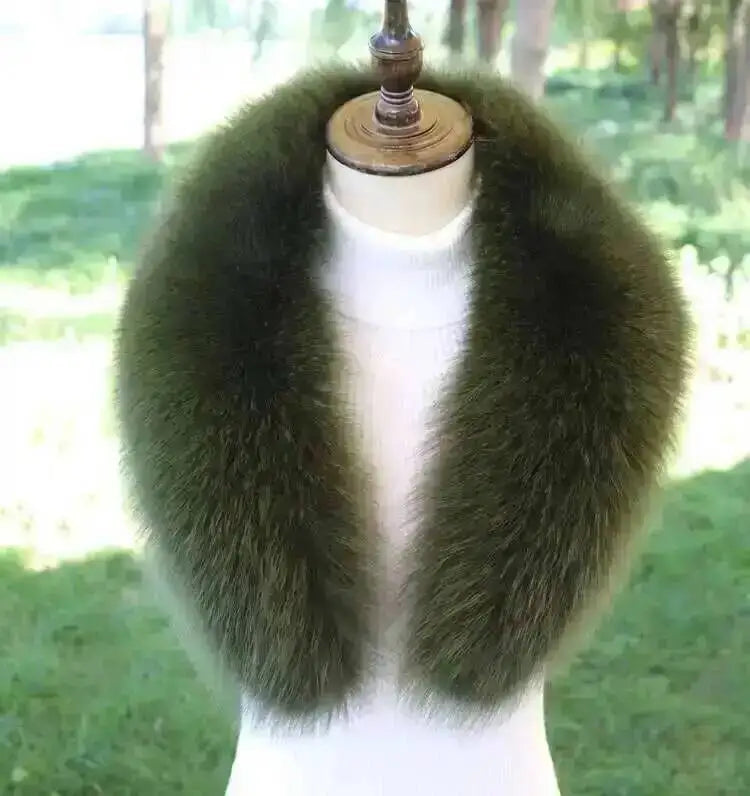 Natural Color Raccoon Fox Real Fur Collar Scarf Genuine Big Size Scarves Warp Shawl Neck Warmer Stole Muffler with Clip Loops #6