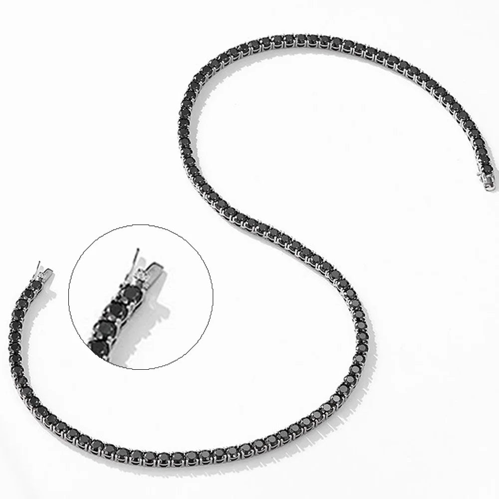 COSYA 3/4/5/6.5mm Black Moissanite Tennis Necklace For Women Men S925 Sterling Silver Lab Diamond Luxury HipHop Fine Jewelry