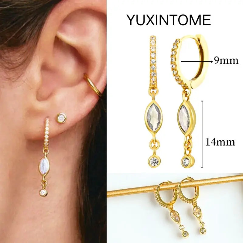White Color Zircon Hoop Earrings 925 Sterling Silver Needle Cross/Star/Flower/Water Drop Pendant Gold Earrings Luxury Jewelry
